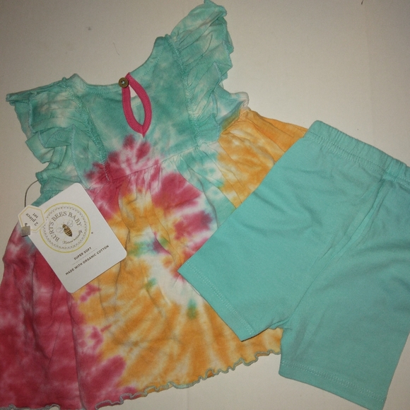 ★NWT★BURT'S BEES BABY★Magenta Maple Summer Swirl Organic Cotton 2 pc Tie-dye Set - Picture 6 of 12